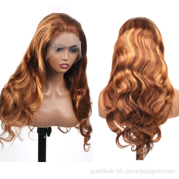 SPARK Remy Glueless Lace Frontal Wig Ombre Human Hair Wigs PrePlucked Cuticle Aligned Brazilian Highlight Full Lace Front Wigs